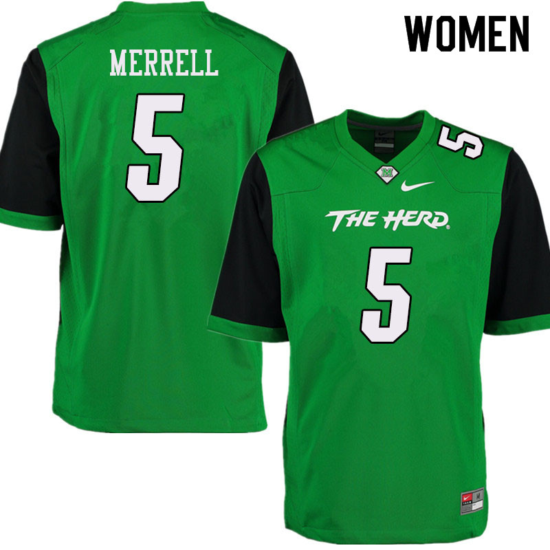 Women #5 Kereon Merrell Marshall Thundering Herd College Football Jerseys Sale-Green - Click Image to Close